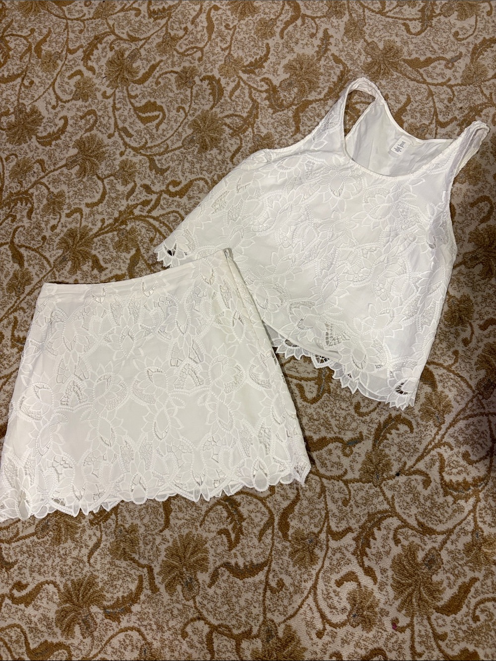 White Lace Two-Piece Crop Top and Skirt Set